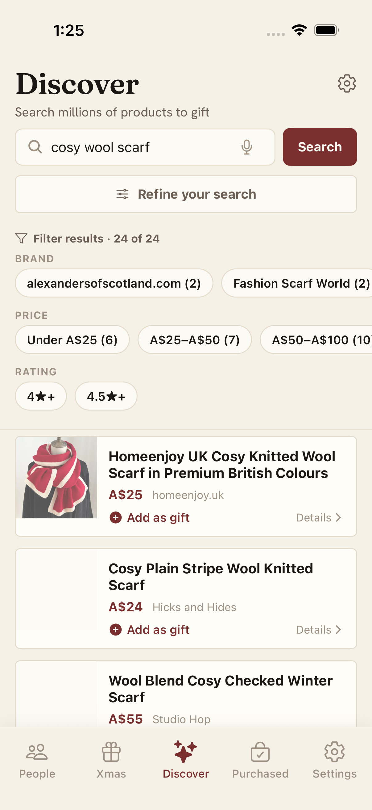 Discover product search results
